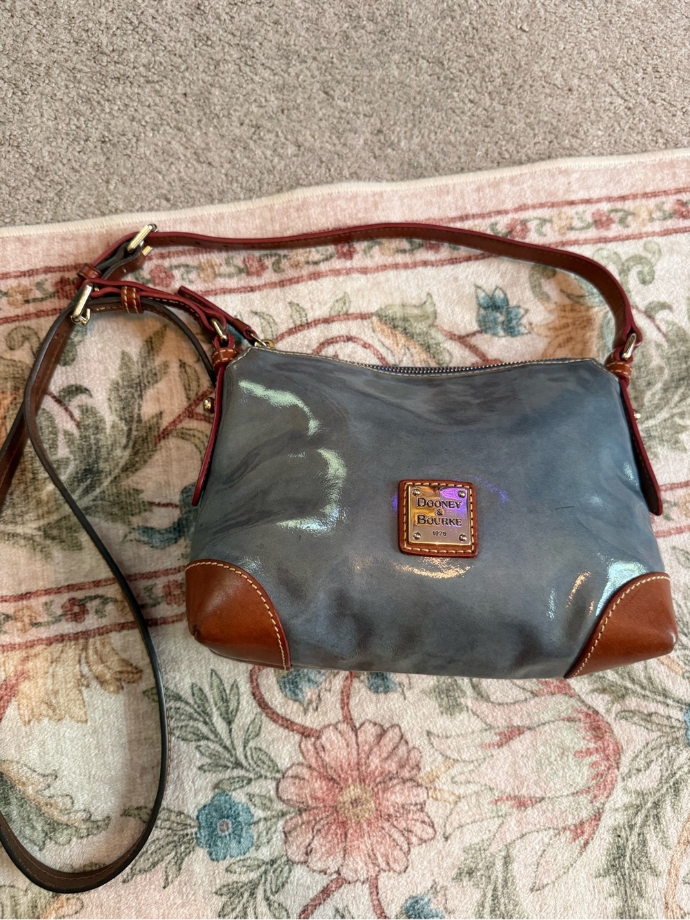 Dooney & Bourke Blue Crossbody with Brown Leather Trim - Picture 2 of 10
